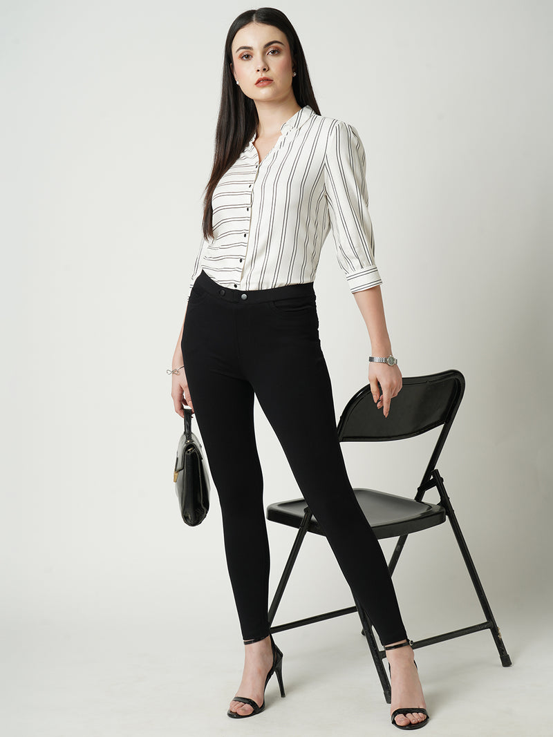 Women Black K4005 High Rise Skinny Tregging