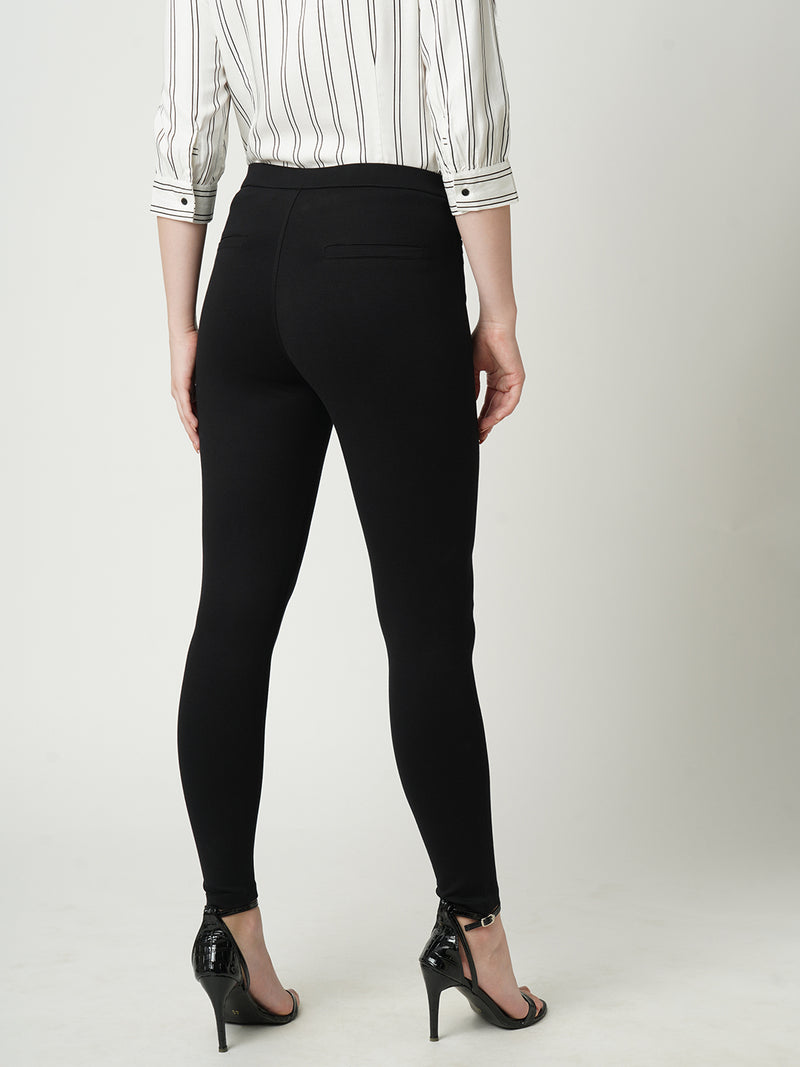 Women Black K4005 High Rise Skinny Tregging
