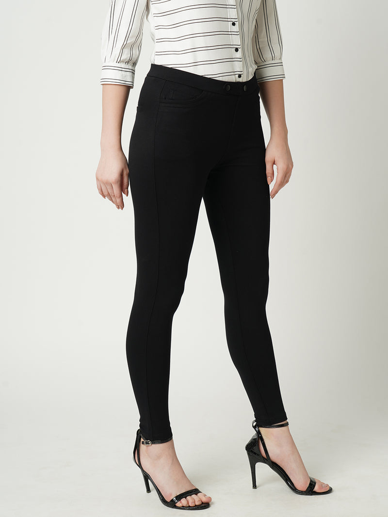 Women Black K4005 High Rise Skinny Tregging
