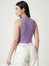 Women Lilac Solid Crop Rib Tshirt