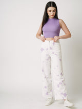 Women Lilac Tie & Dye K5031 High Rise Wide Leg Jeans