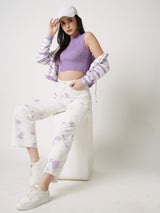 Women Lilac Tie & Dye K5031 High Rise Wide Leg Jeans