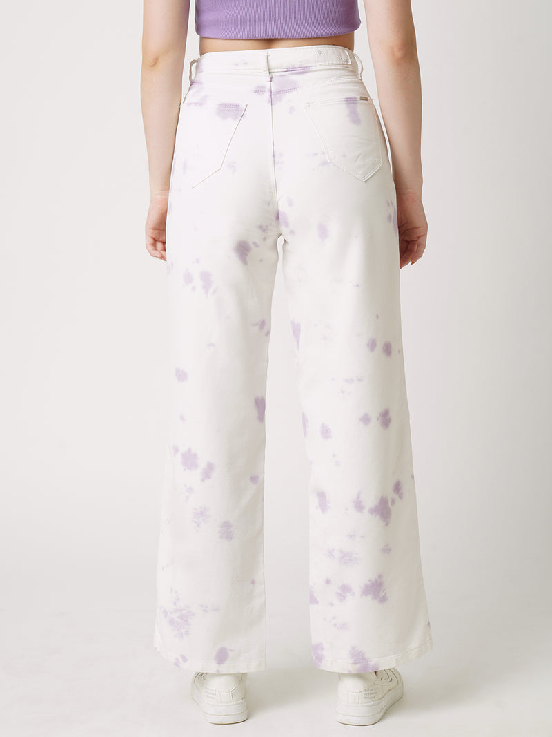 Women Lilac Tie & Dye K5031 High Rise Wide Leg Jeans