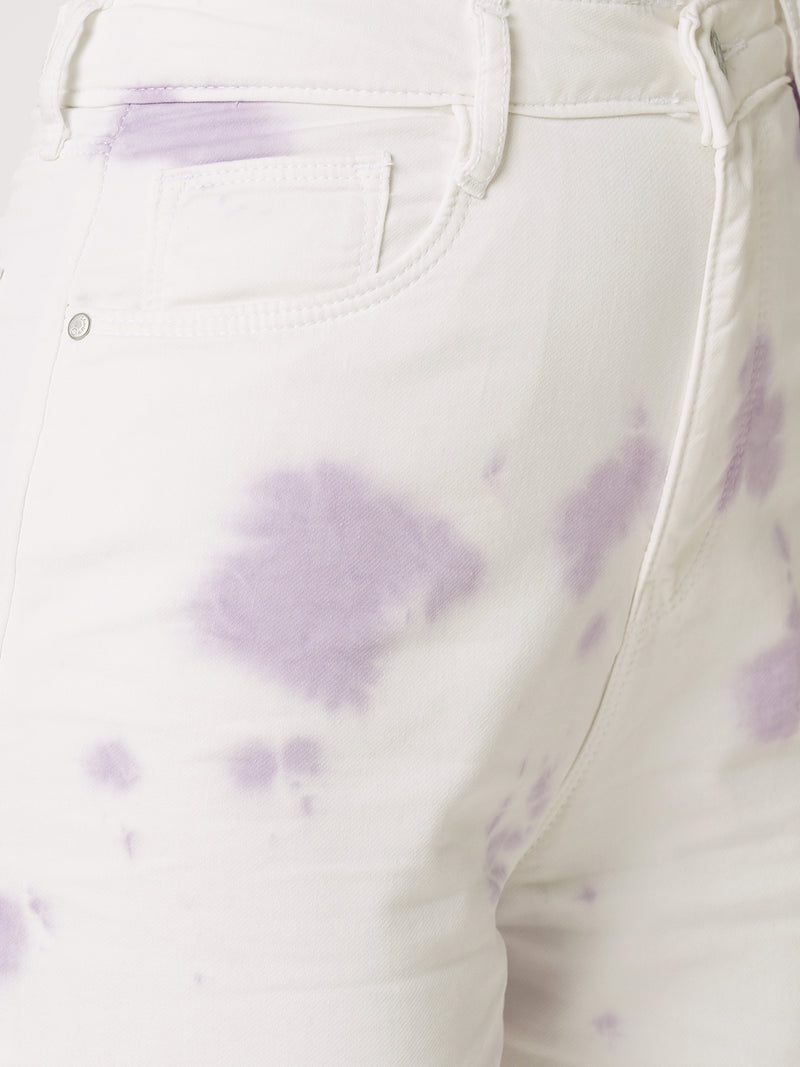 Women Lilac Tie & Dye K5031 High Rise Wide Leg Jeans
