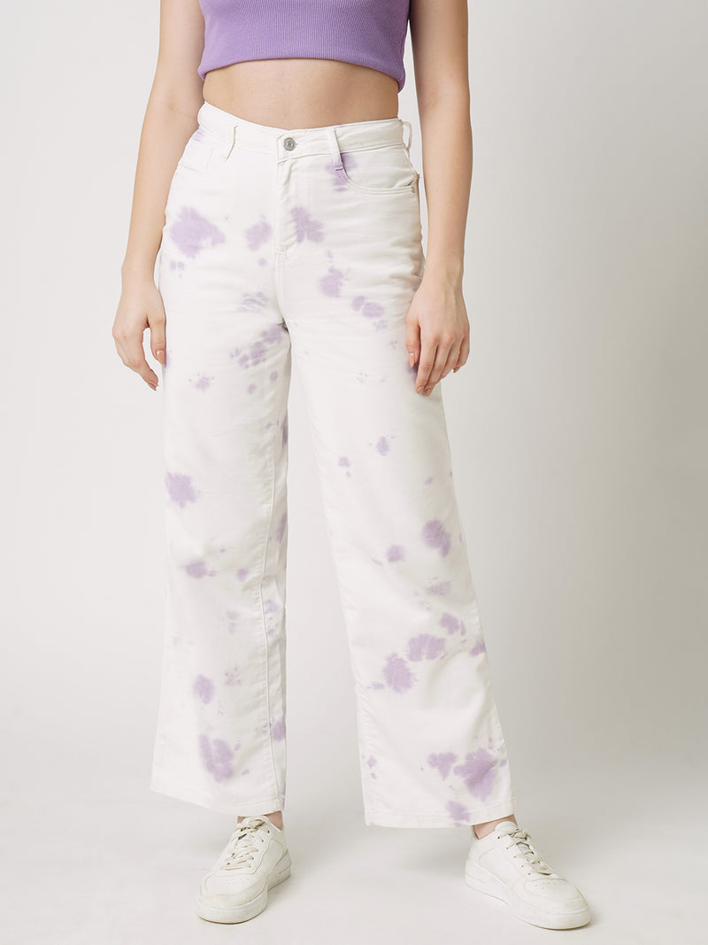 Women Lilac Tie & Dye K5031 High Rise Wide Leg Jeans