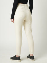 Women White High Rise Denim Jogger