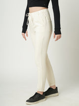Women White High Rise Denim Jogger