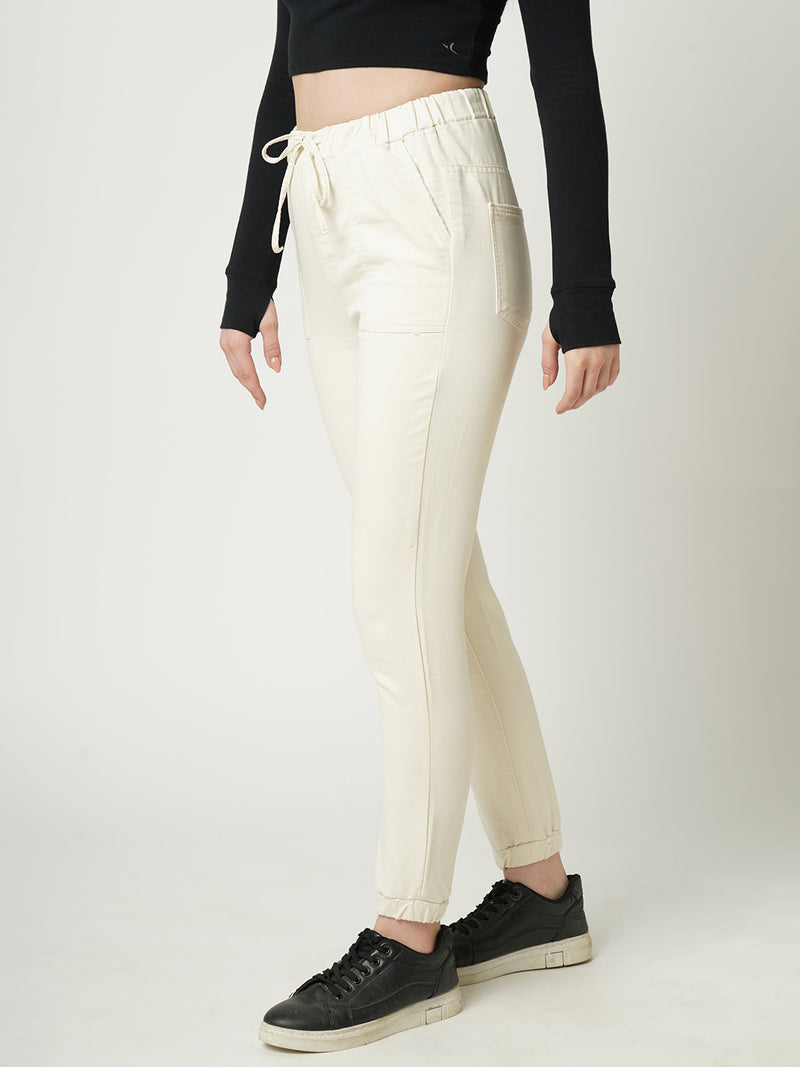 Women White High Rise Denim Jogger