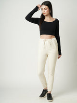 Women White High Rise Denim Jogger