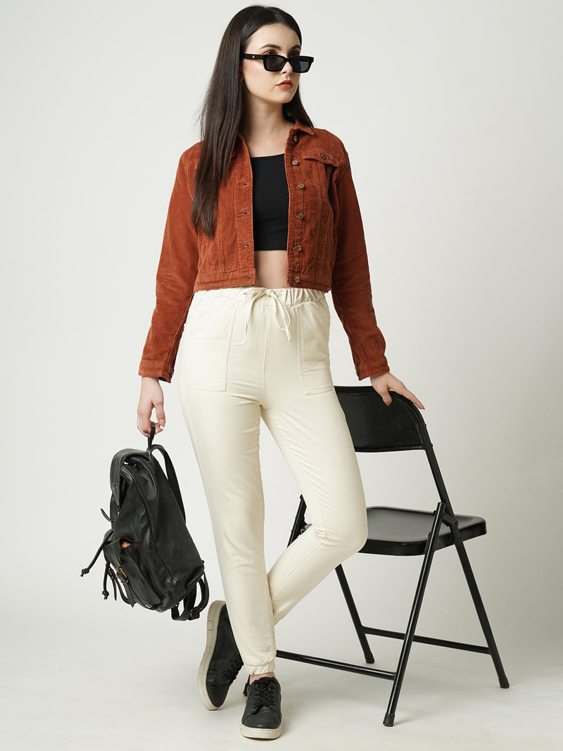Women White High Rise Denim Jogger