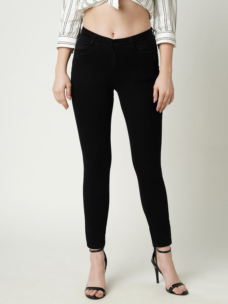 Women Black K3051 Mid Rise Skinny Jeans