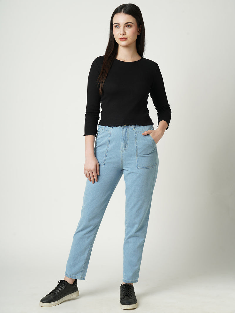 Women Light Blue High Rise Baggy Fit Jeans