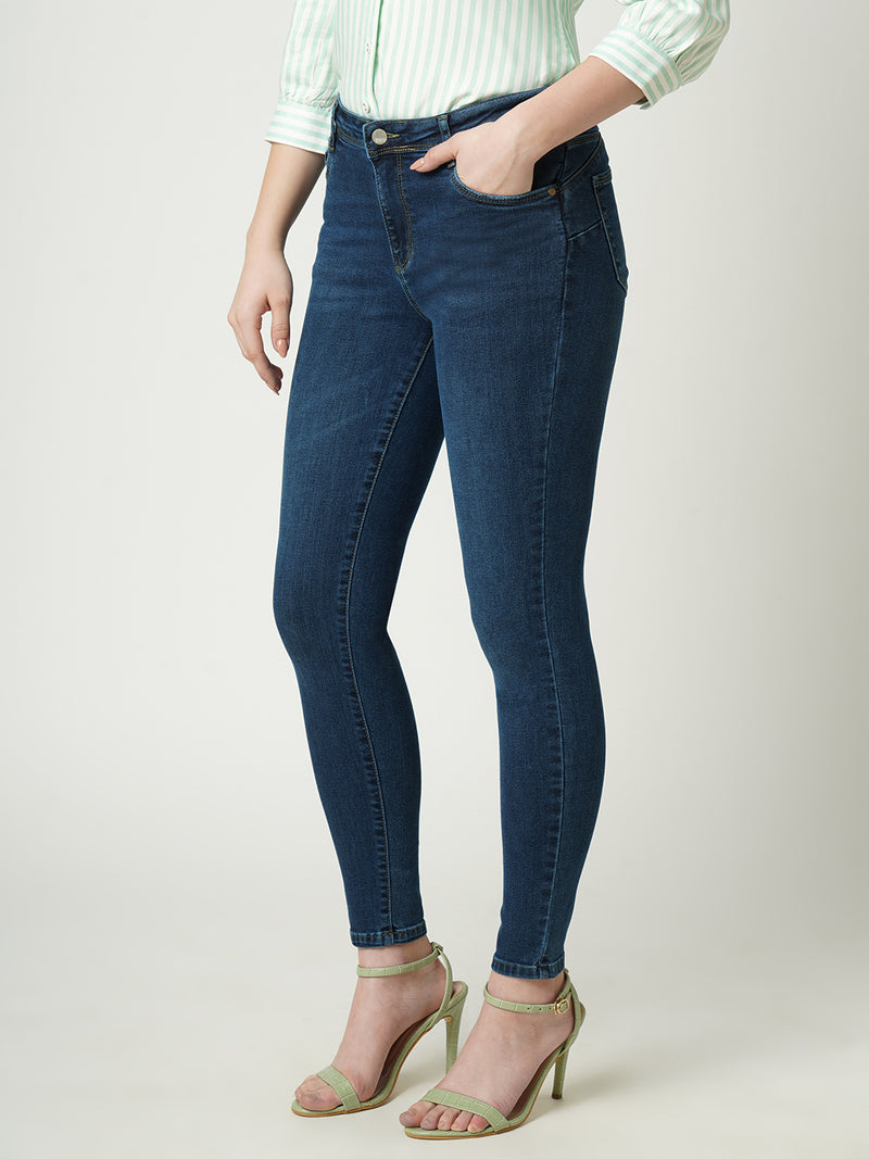 Women Blue K4068 Mid Rise Push Up Super Skinny Jeans