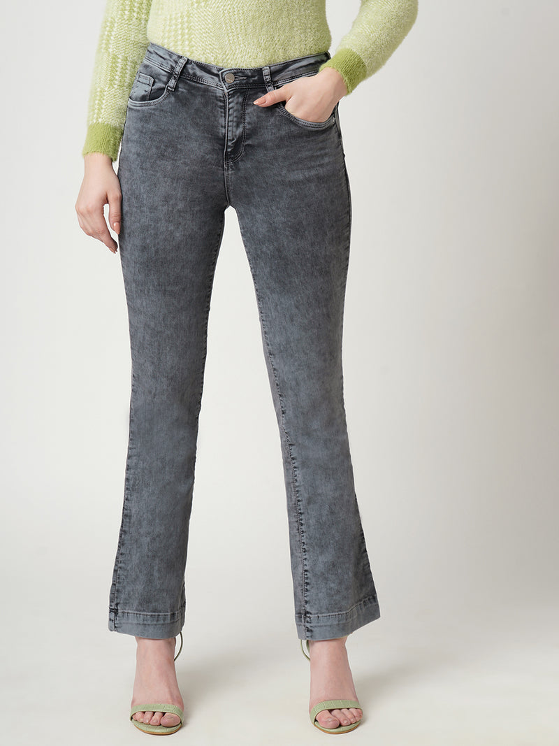 Women Grey K5013 High Rise Flare Jeans