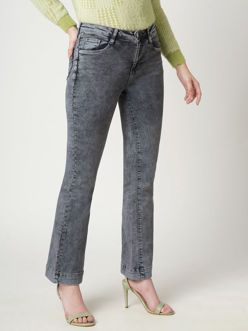 Women Grey K5013 High Rise Flare Jeans