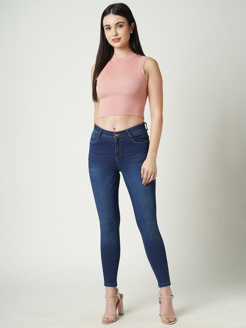 Women Blue K3051 Mid Rise Skinny Jeans