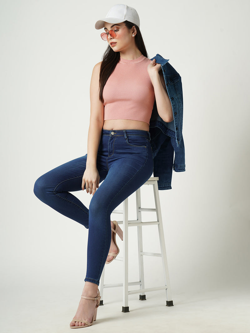 Women Blue K3051 Mid Rise Skinny Jeans