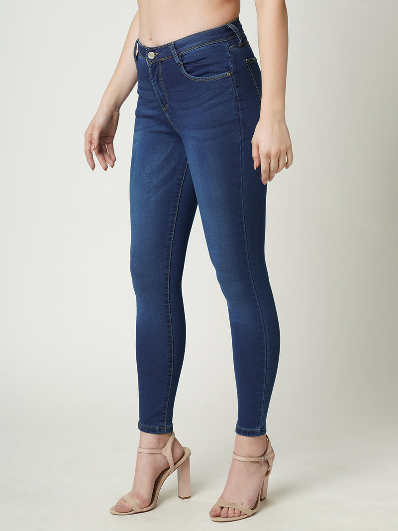 Women Blue K3051 Mid Rise Skinny Jeans