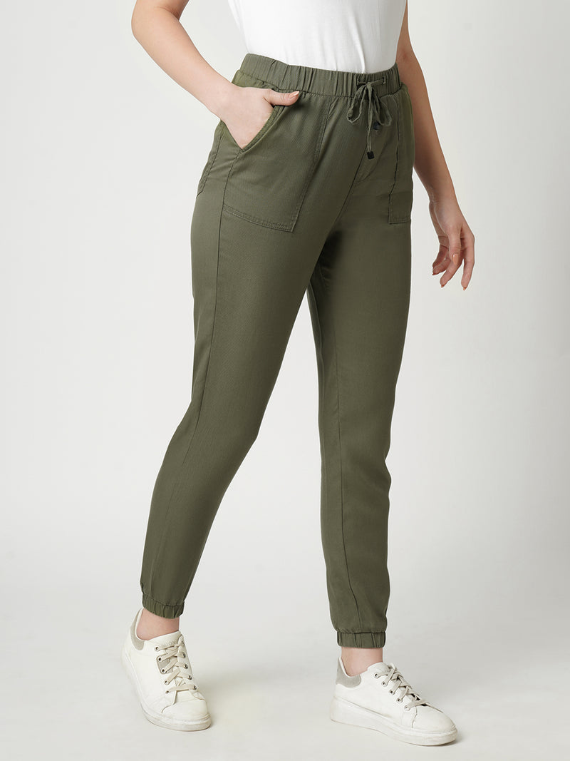 Women Olive High Rise Jogger