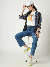 Women Light Blue K6003 High Rise Loose Straight Ripped Jeans