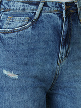 Women Light Blue K6003 High Rise Loose Straight Ripped Jeans