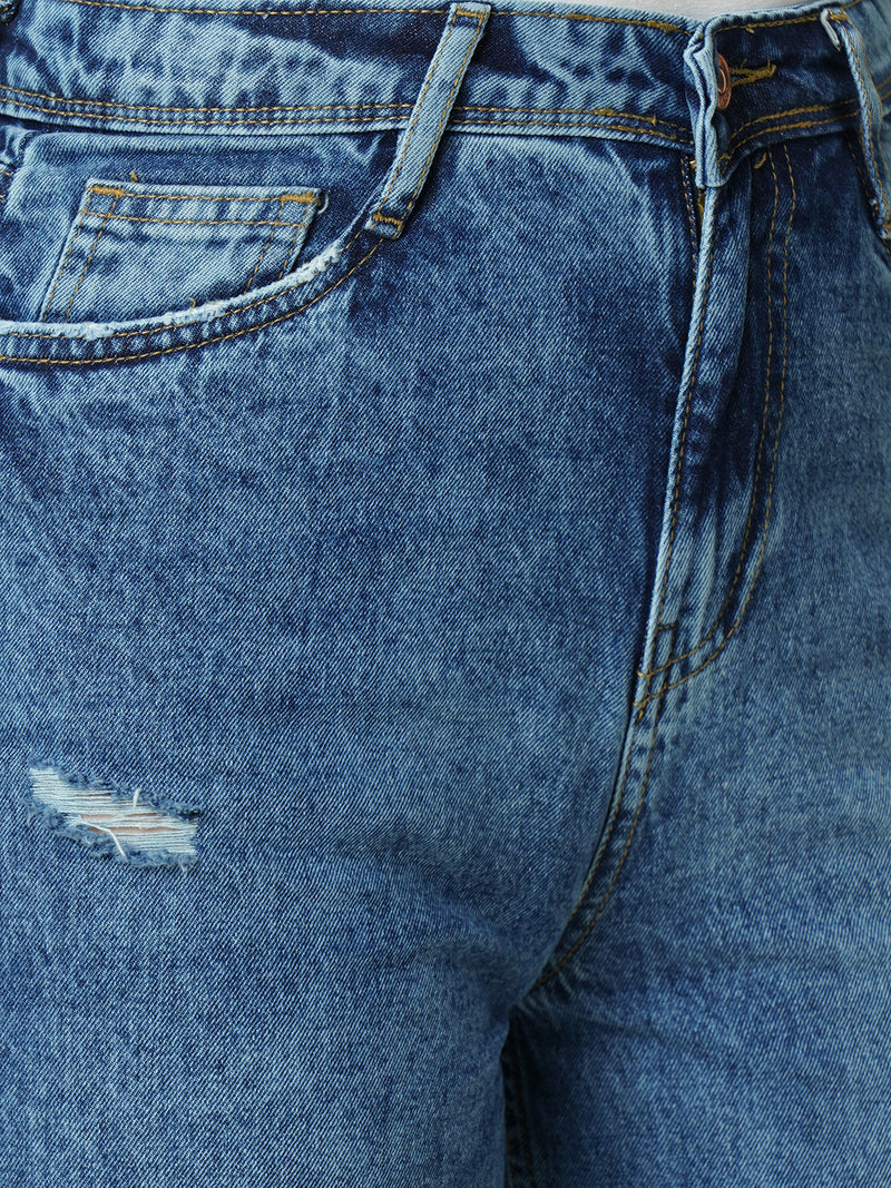 Women Light Blue K6003 High Rise Loose Straight Ripped Jeans