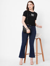 Women Navy Blue K5094 High Rise Mini Flare Jeans