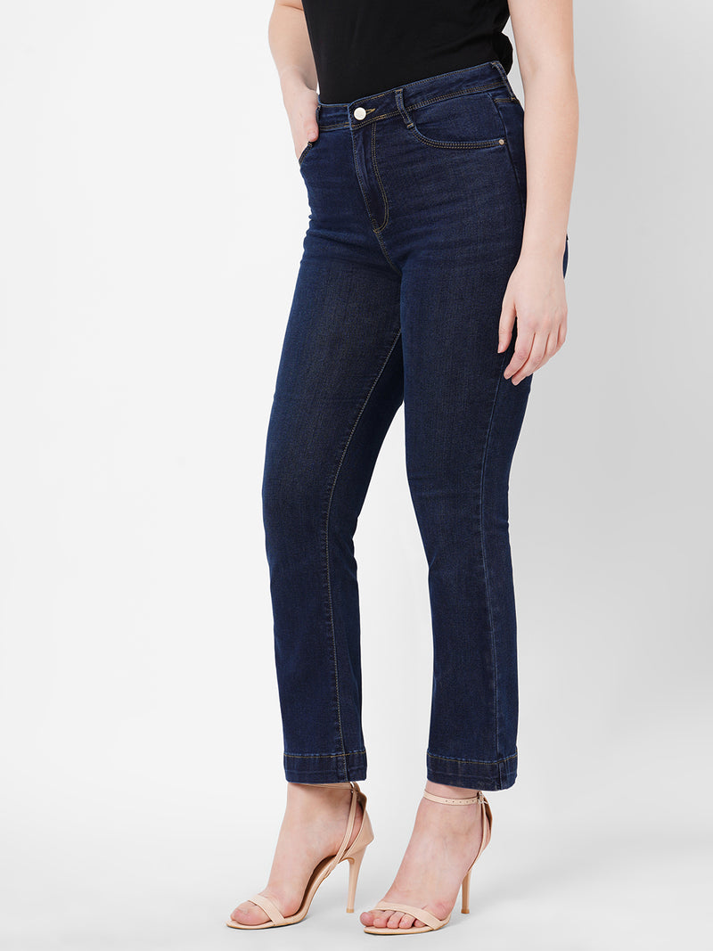 Women Navy Blue K5094 High Rise Mini Flare Jeans