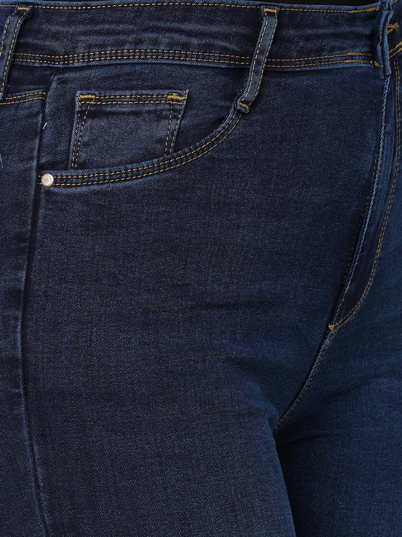 Women Navy Blue K5094 High Rise Mini Flare Jeans
