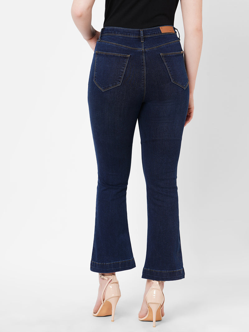 Women Navy Blue K5094 High Rise Mini Flare Jeans