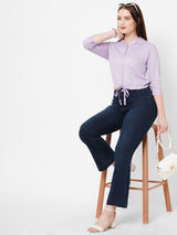 Women Navy Blue K5094 High Rise Mini Flare Jeans