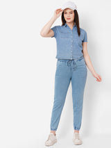 Women Light Blue High Rise Denim Jogger