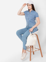 Women Light Blue High Rise Denim Jogger