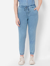 Women Light Blue High Rise Denim Jogger