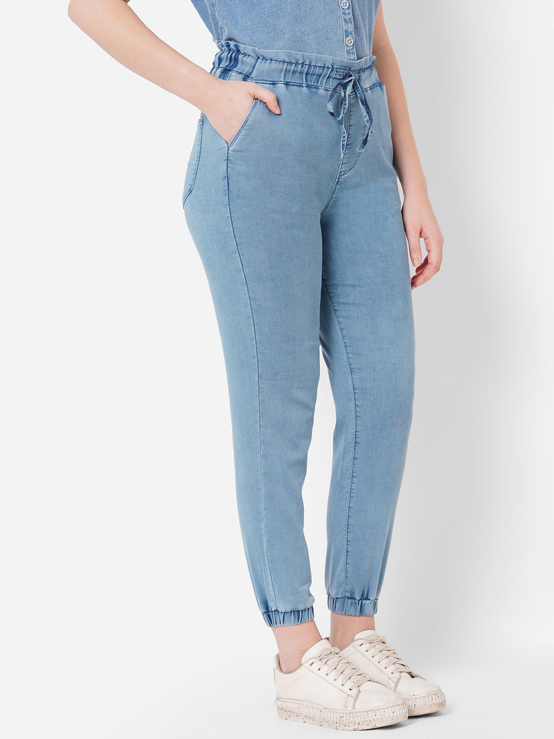 Women Light Blue High Rise Denim Jogger