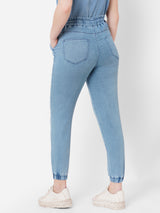 Women Light Blue High Rise Denim Jogger