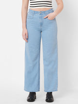 Women Light Blue K5031 High Rise Wide Leg Jeans