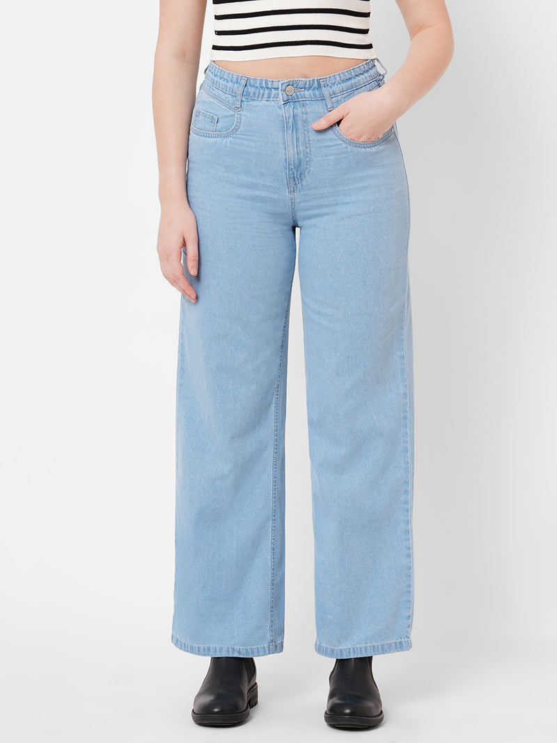 Women Light Blue K5031 High Rise Wide Leg Jeans