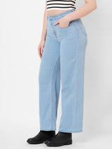 Women Light Blue K5031 High Rise Wide Leg Jeans