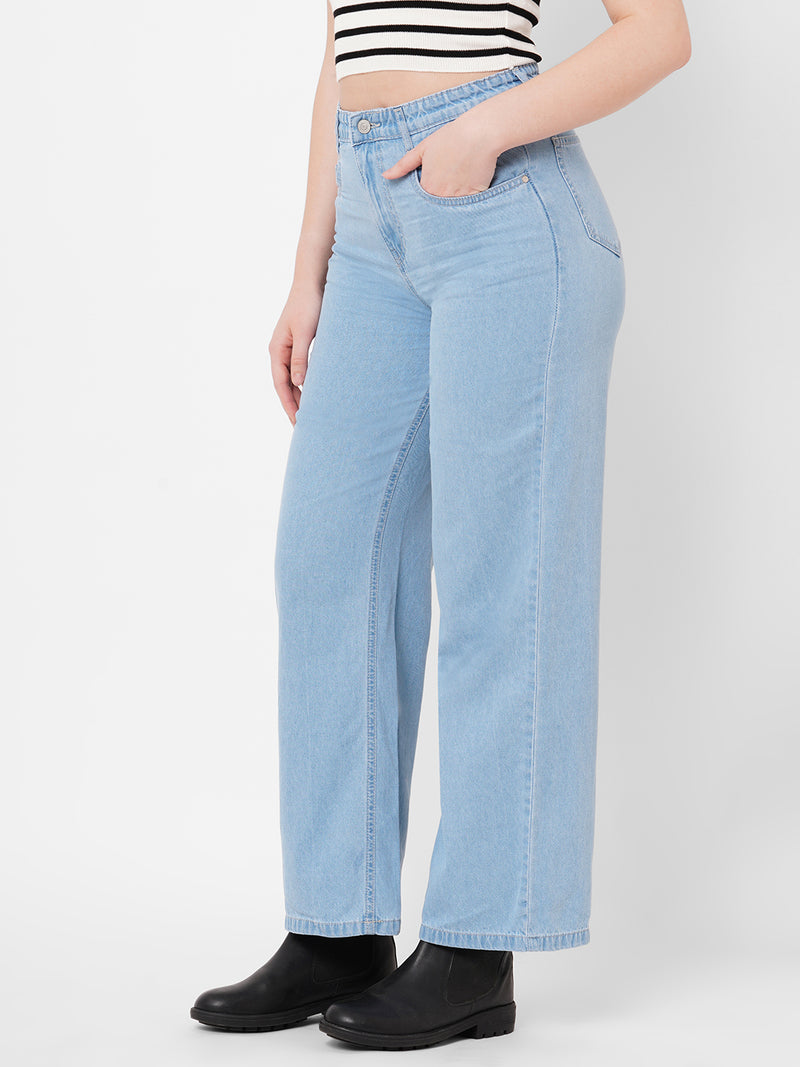 Women Light Blue K5031 High Rise Wide Leg Jeans