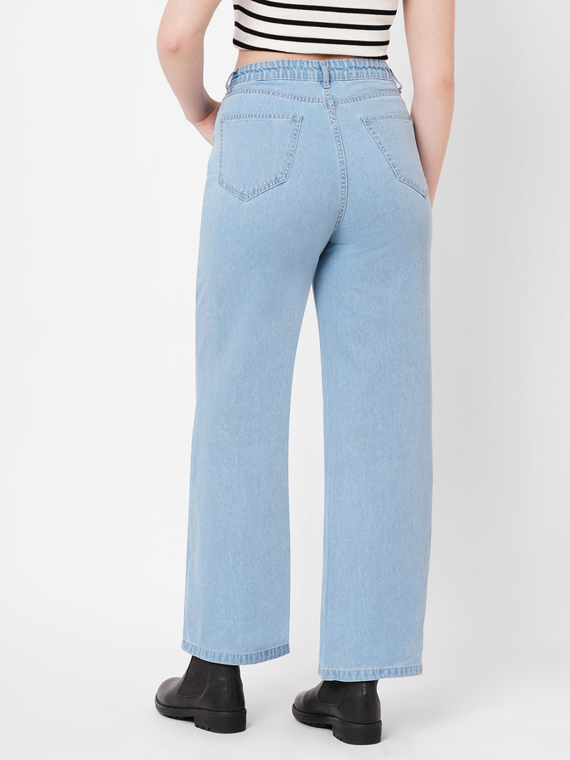 Women Light Blue K5031 High Rise Wide Leg Jeans