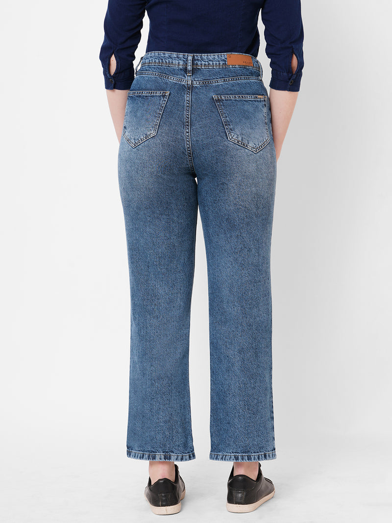 Women Blue K6003 High Rise Loose Straight