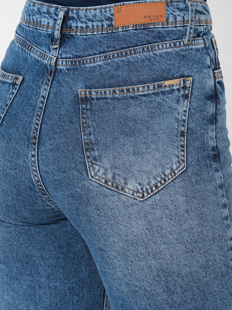 Women Blue K6003 High Rise Loose Straight