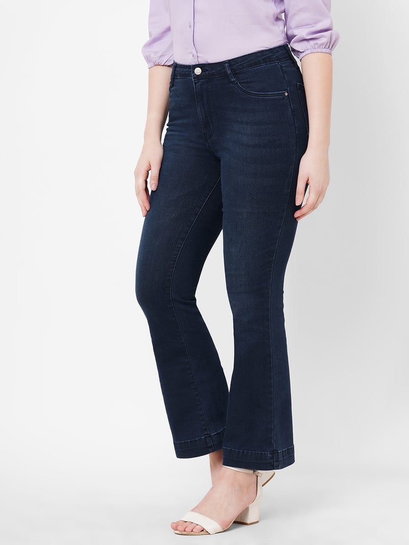 Women Navy Blue K5094 High Rise Mini Flare Jeans