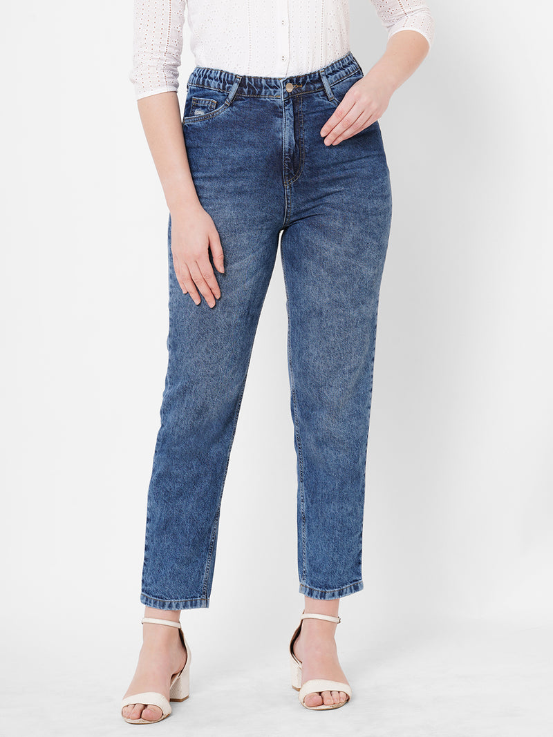 Women Blue K5085 High Rise Mom Fit