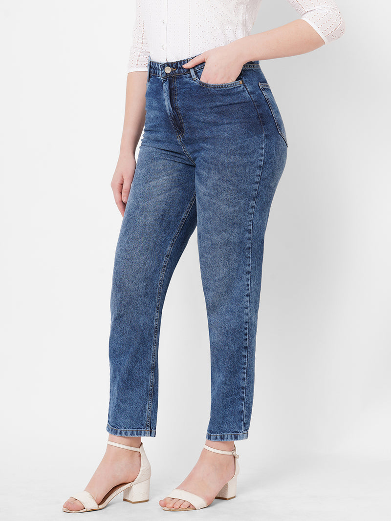 Women Blue K5085 High Rise Mom Fit