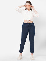 Women Dark Blue High Rise Denim Jogger