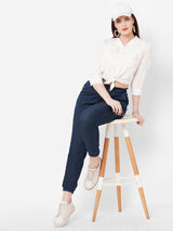Women Dark Blue High Rise Denim Jogger