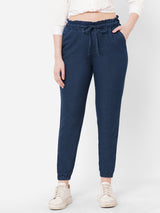 Women Dark Blue High Rise Denim Jogger