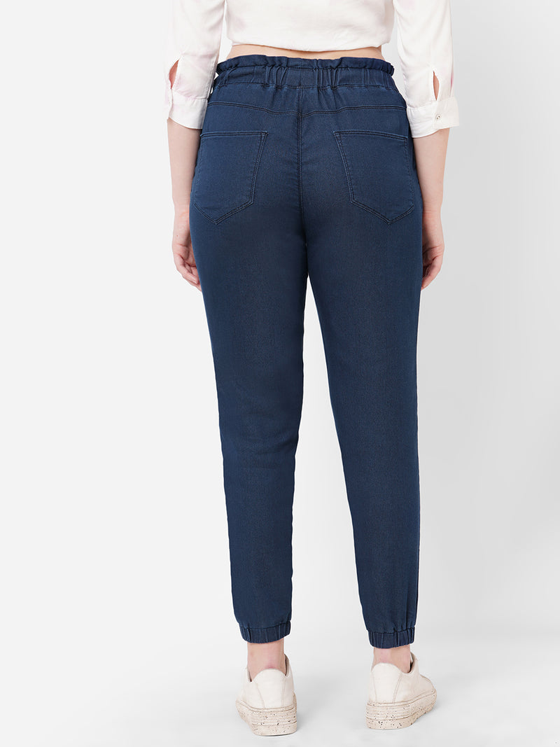 Women Dark Blue High Rise Denim Jogger